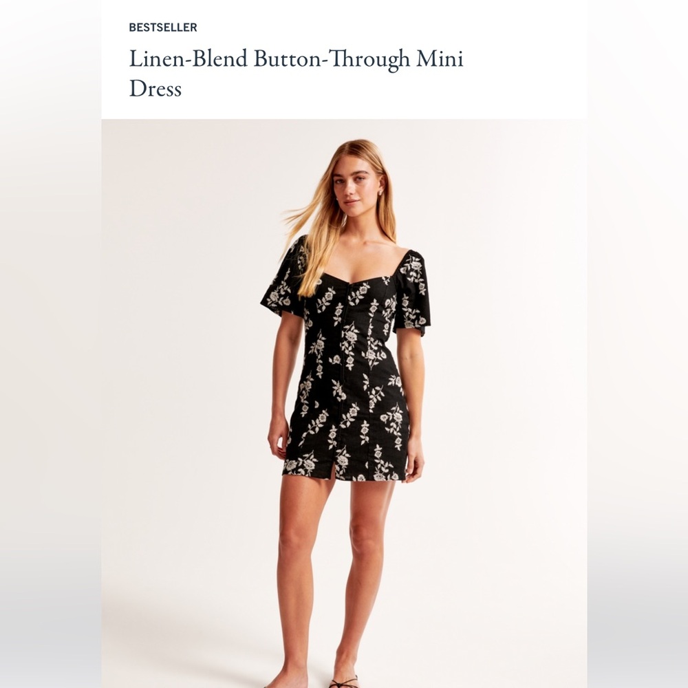 Abercrombie & Fitch Black Floral Linen-Blend Button-Through Mini Dress